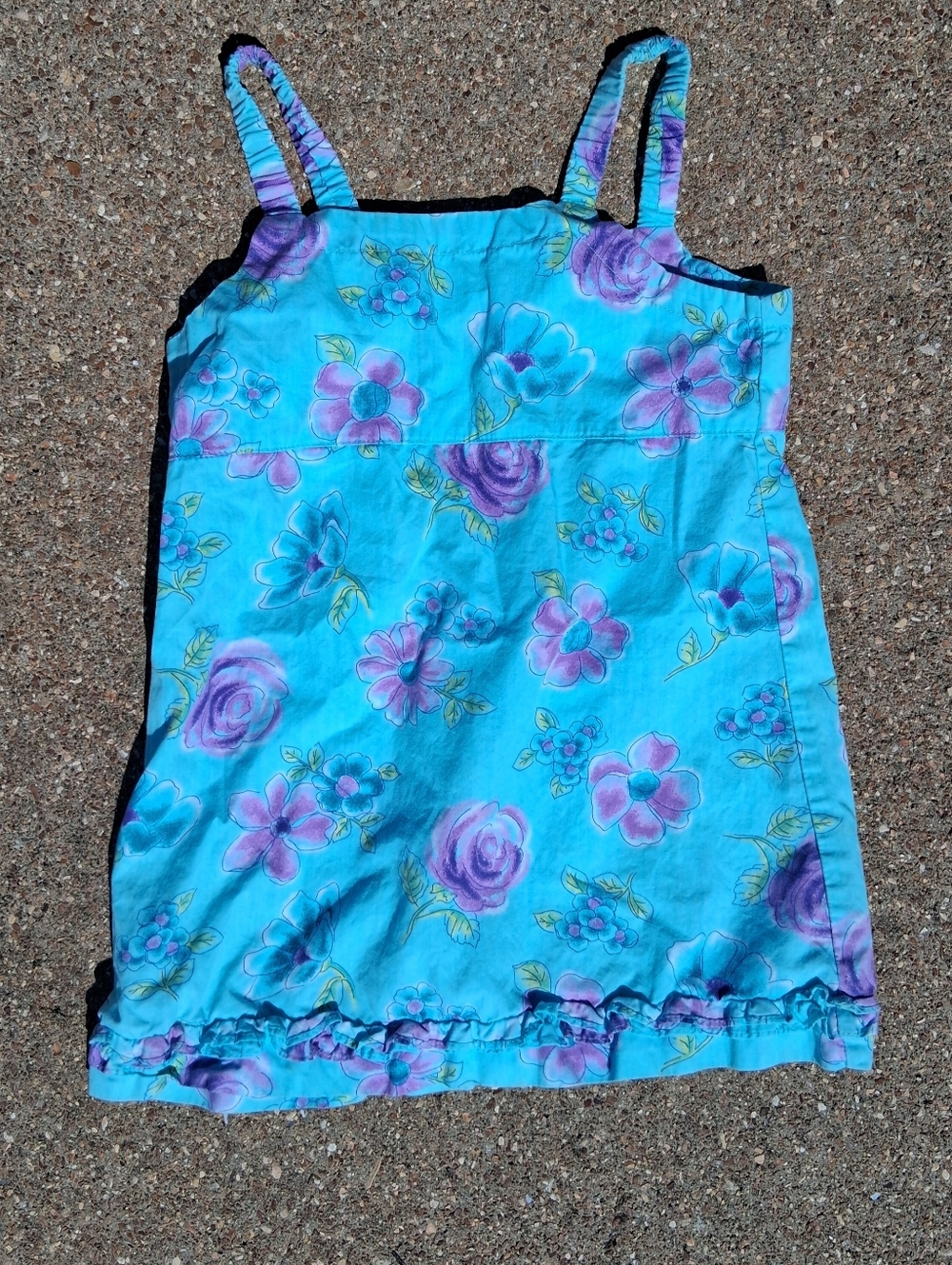 Vintage OshKosh Floral Sundress 4T Aqua Purple Y2K Ruffle Hem Girls
